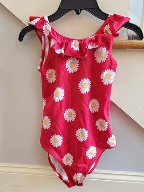 Hanna Andersson Red Sunflowers Ruffle Collar Sunblock 140cm Size 10 Swimwear